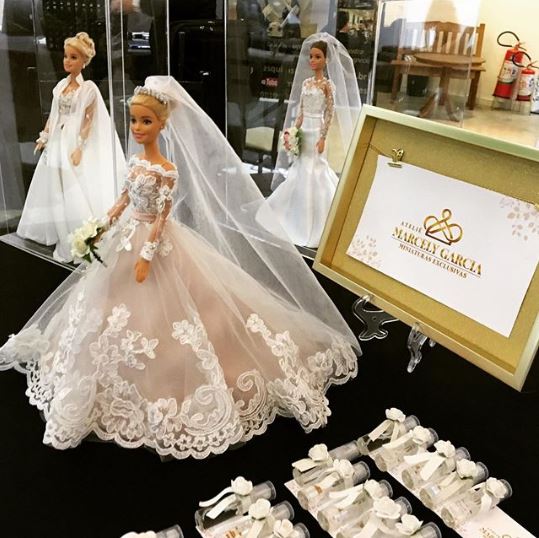 Roupa para Boneca Barbie Vestido de Noiva Bordado Curto Real