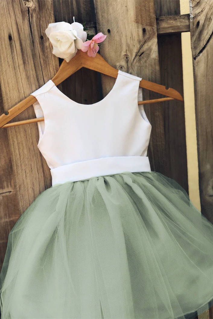 Cute Sage Green Flower Girl Dress with Bow Photo Color CHILD2